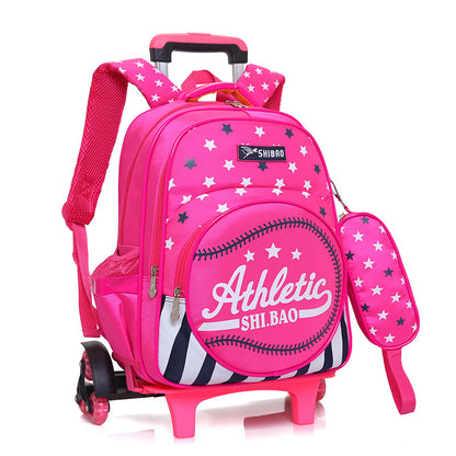 Waterproof Children's Three-Wheeled Trolley School Bag