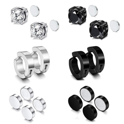 Non-Pierced Cross Zircon Magnet Titanium Steel Stud Earring For Men