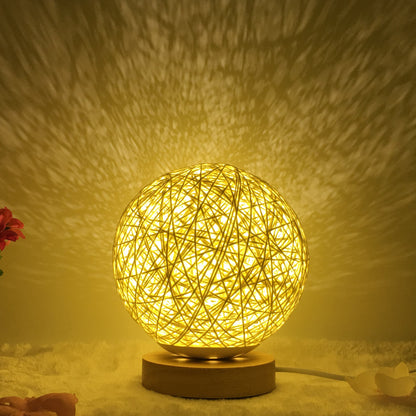 Amazon Hot säljning Creative linn Bordlampa Novel och Unik LED intelligent USB7 färg RGB16 färg fjärrkontroll Rattan Balla Lampa