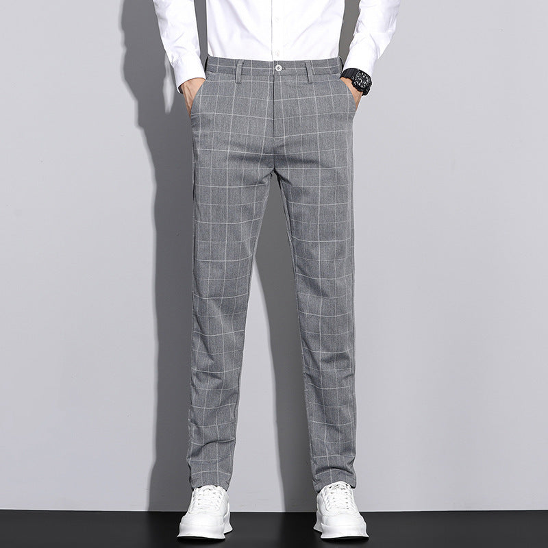 Casual Pants Men's Simple Plaid Slim Fit Straight-leg Trousers