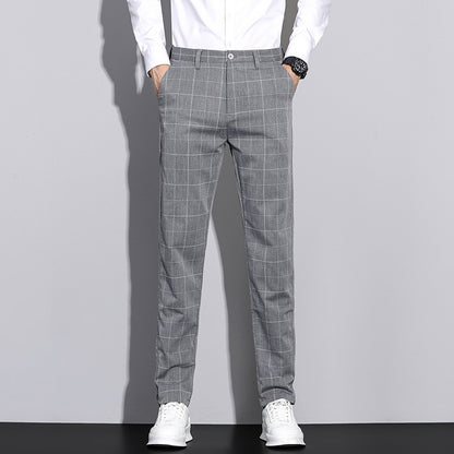 Casual Pants Men's Simple Plaid Slim Fit Straight-leg Trousers