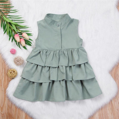 Robe simple sans manches pour petites et moyennes filles, couleur unie, à la mode