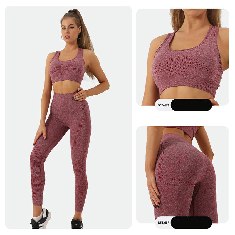 2st Seamless Yoga Set Dam Träningsoverall Hög midja Leggings Träning Sportkläder Gym Kläder Fitness Crop Top Sportdräkter Gym Set