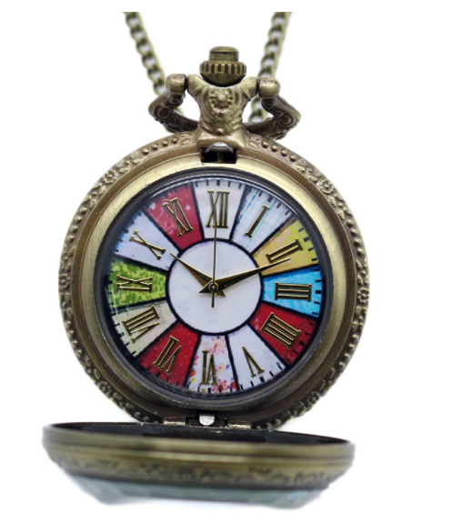 Transparent glass face colorful Roman face Pocket Watch