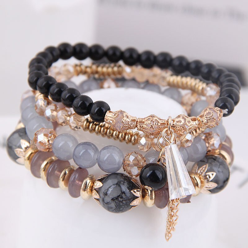 Bohemiskt flerskiktat flerfärgat akrylpärlarmband nya etniska strängararmband armband för kvinnor present pulseras mujer