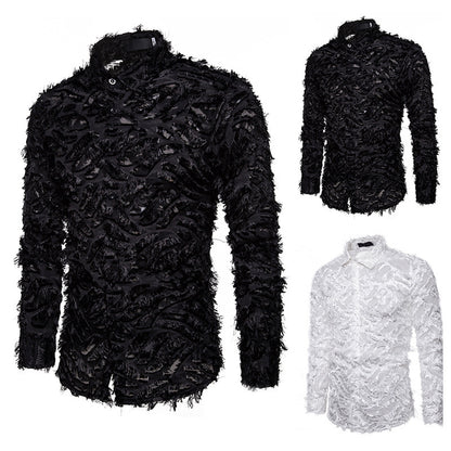 Feather tassel lapel shirt men