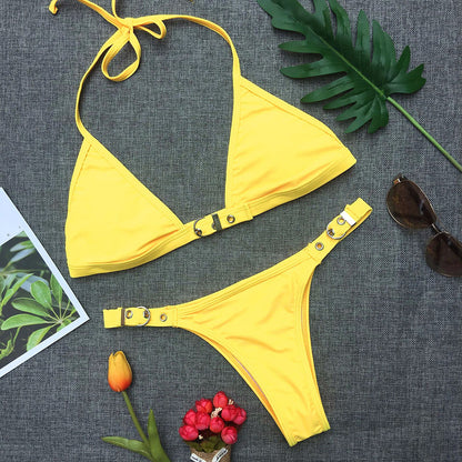 Badkläder Justera Baddräkt för kvinnor Bikinis Sexig Solid Baddräkt Kvinna Svart String bikini Set Brasilianska Baddräkter