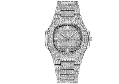 Herrklockor Lyxmärke Fashion Diamond Date Quartz Watch 