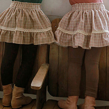 Korean Girl Cute Plaid Padded Plus Velvet Skirt Pants