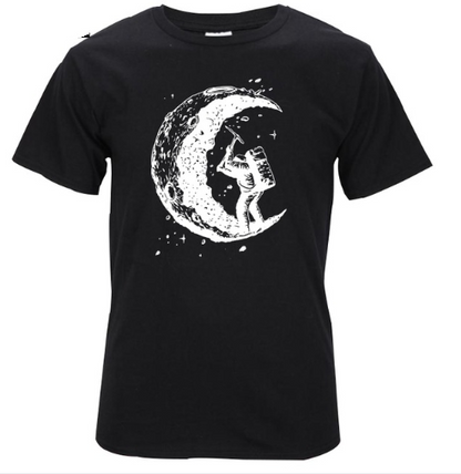 Digging The Moon Print Casual Herr O-ringade T-shirts Mode Herrtröjor Herr T-shirt Kortärmad Herr T-shirt 