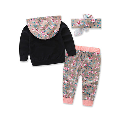 Top And Top Baby Clothing Sets Winter Sports Floral Hooded