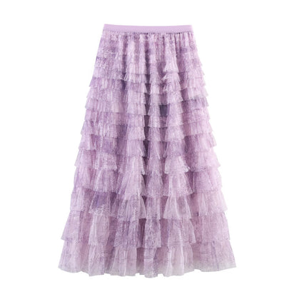 Mesh Gradient Printing Multi-layer Tiered Dress Skirt - Showstopper