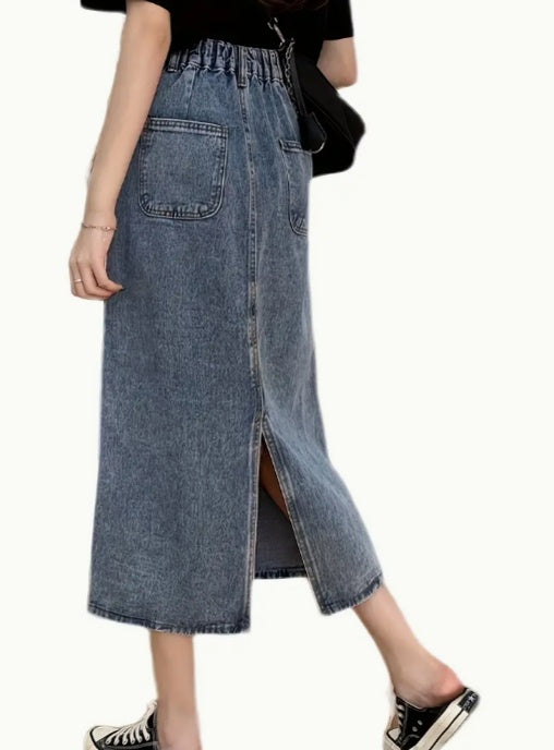 Professional Ladies' High Waist Slim Fit Waist Cinching Skirt - 100% Polyester (Blue, S-XXL, Figure-Accentuating)