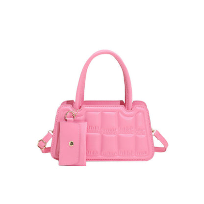 Candy Color Shoulder Bag With Small Wallet Fashion Grid Texture Totes Women Handbag