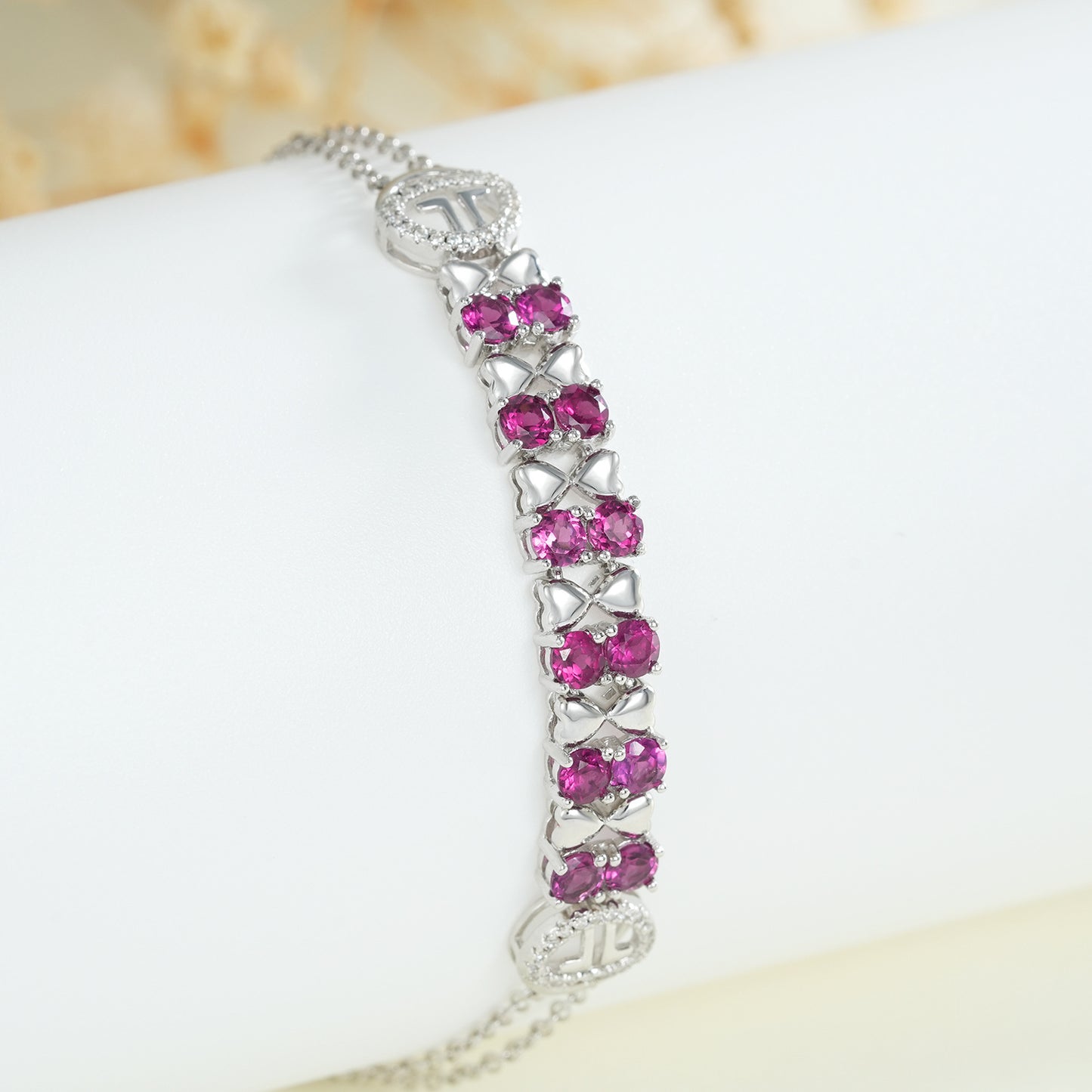 S925 Sterling Silver Lila Granat Armband Dam Mode Zirkon Ljus Lyx Smycken