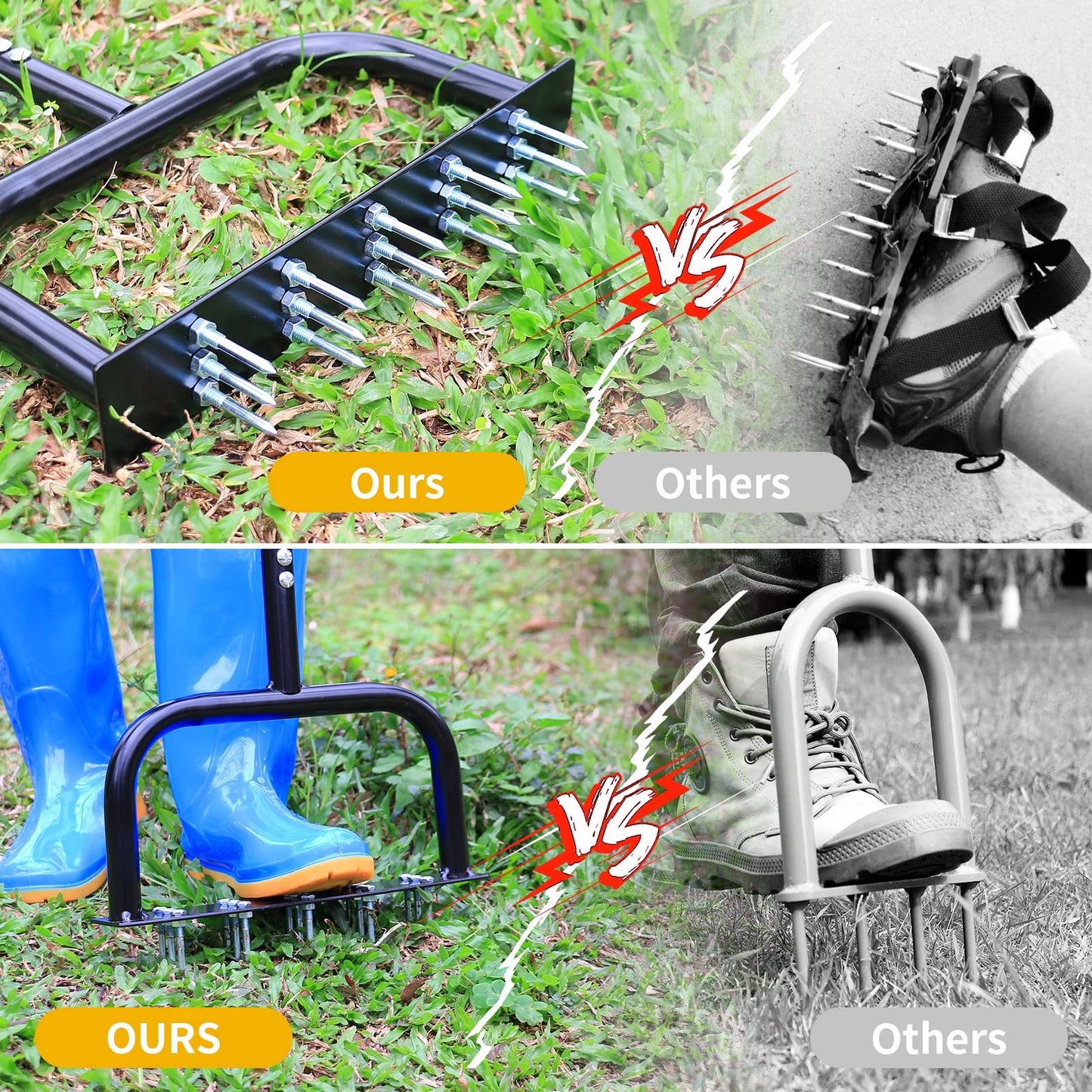 Lawn Aerator Tool Manual Metal Spike Grass Aeration With Dethatching Rake 15 Iron Spikes For Yard And Garden Compacted Soil Aerator Tool Black