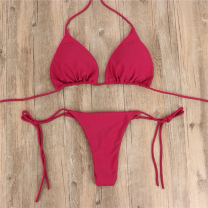 2 st halterneck snörning bikini för kvinnor sommar enfärgad sexig split rem justerbar baddräkt