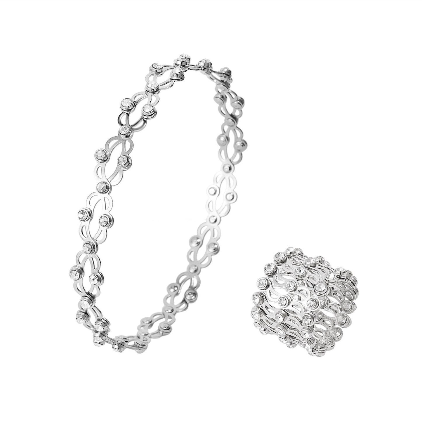 2 en 1 anneaux rétractables pliants Bracelet anneaux en strass magiques Bracelet déformable femmes Ins Style réglable bijoux de mode