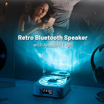 Retro skivspelare Trådlös Bluetooth 5.0 Vinyl skivspelare Stereoljud med vitt brus RGB projektionslampa Effekt