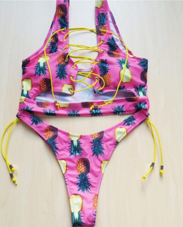 Ananas Bikini för stora bröst Kvinnor Snörning Badkläder Stringbikiniset två delar Baddräkt Baddräkt dam 