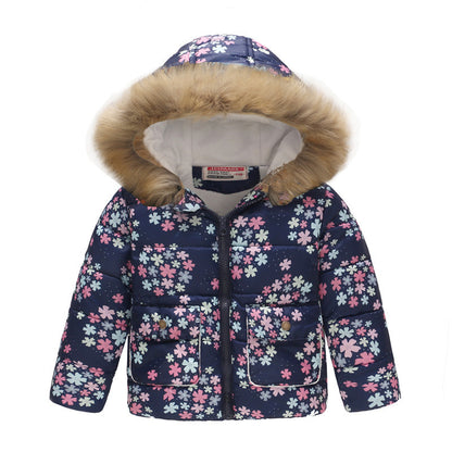 Boys and Girls Printed Hooded Children's Warm Cotton Jacket Thickened