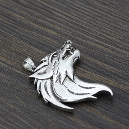 Wolf head pendant necklace men