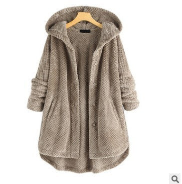 Women's Fashion Temperament Pure Color Hooded Double-sided Velvet Sweatshirt Coat