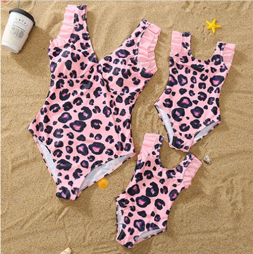 Parent-child Swimsuit Mother-daughter Suit Solid Color V-neck One-piece