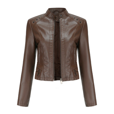 Veste courte femme en cuir clouté manches longues
