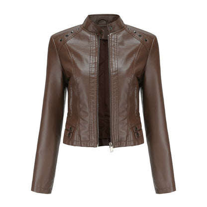 Veste courte femme en cuir clouté manches longues