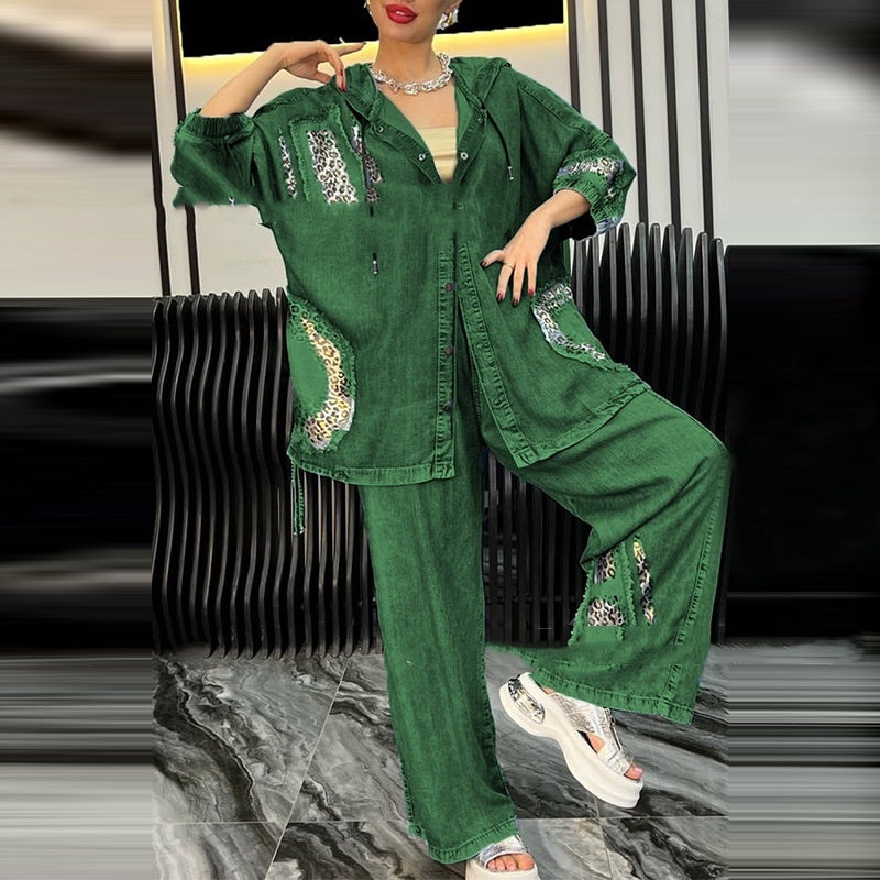 Casual Loose-fitting Hoodie Top And Trousers Two-piece Set