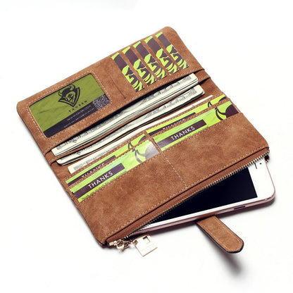 Korean version of the retro matte leather two-fold draw long wallet multi-card lady wallet