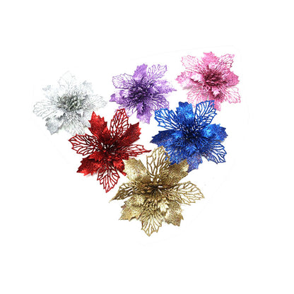 Glitter Artifical Christmas Flowers Christmas Tree Decorations For Home Fake Flowers Xmas Ornaments New Year Decor