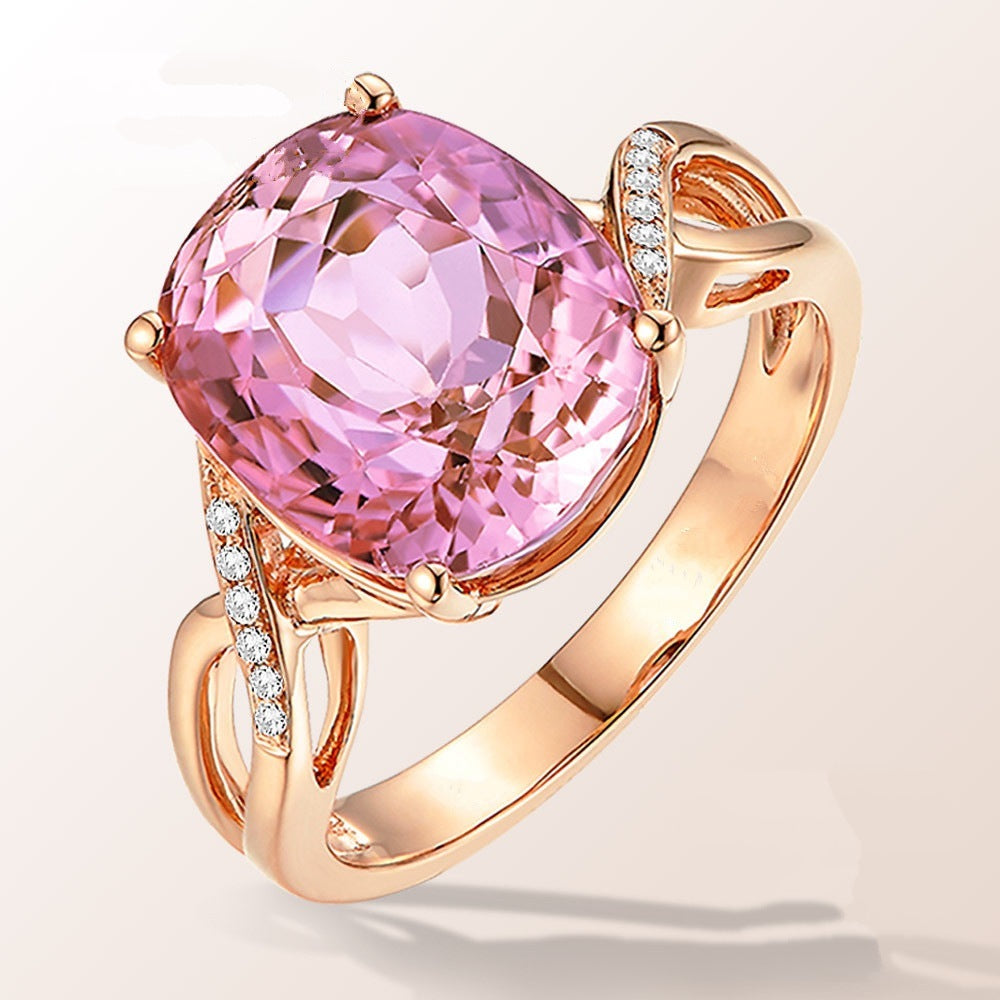 Bague Tourmaline, bague de fiançailles à la mode européenne et américaine, incrustation de cristal de poudre féminine, bague en Zircon