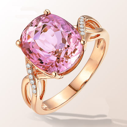 Bague Tourmaline, bague de fiançailles à la mode européenne et américaine, incrustation de cristal de poudre féminine, bague en Zircon