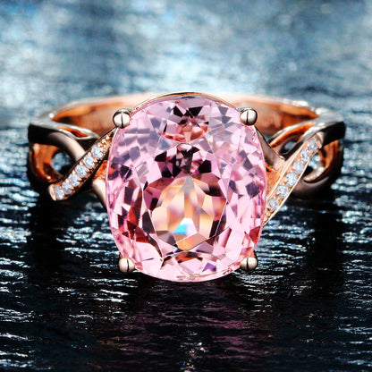 Bague Tourmaline, bague de fiançailles à la mode européenne et américaine, incrustation de cristal de poudre féminine, bague en Zircon