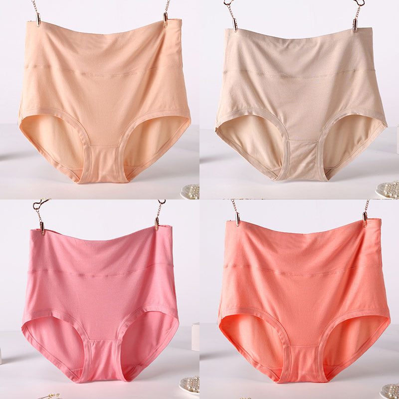 Women Underwear Soft Viscose Solid Color High Waist Panties 4pcs A Lot