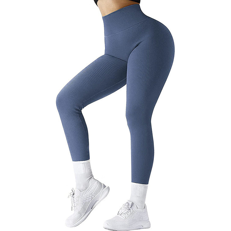 Sömlösa leggings med hög midja Trådade stickade fitnessbyxor Solida bantning för kvinnor Sport Yogabyxor Elastiska löpar-sportleggings