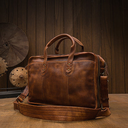 Men's Vintage First Layer Leather Travel Briefcase