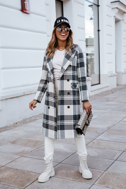 European And American Fashion Plaid Woolen Coat