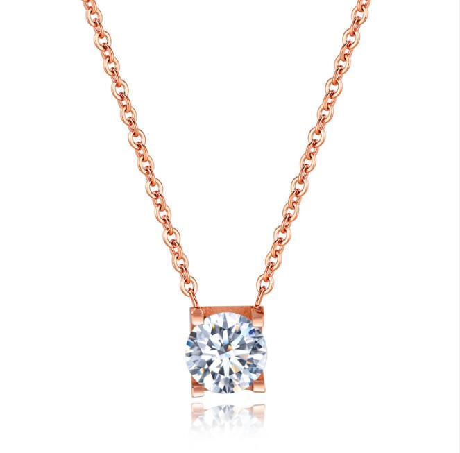 Women Chain Link Necklaces Trendy Round White Big Cubic Zirconia Charm Necklace For Women Girl Gift Jewelry