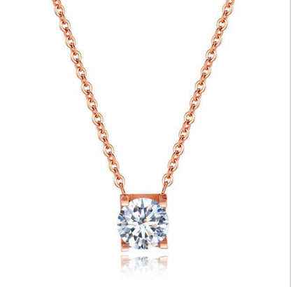 Women Chain Link Necklaces Trendy Round White Big Cubic Zirconia Charm Necklace For Women Girl Gift Jewelry