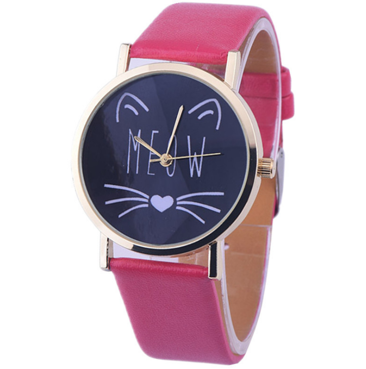 Montre montres femmes montre de mode de luxe mignon chat modèle PU bracelet en cuir analogique Quartz Vogue montre-bracelet