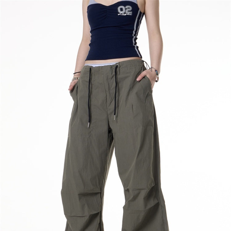 Retro Hot Girl Style Pleated Loose Casual Paratrooper Pants
