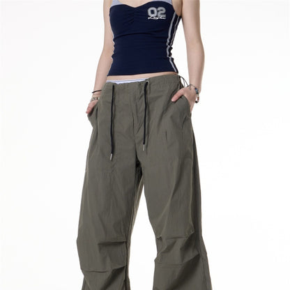 Retro Hot Girl Style Pleated Loose Casual Paratrooper Pants