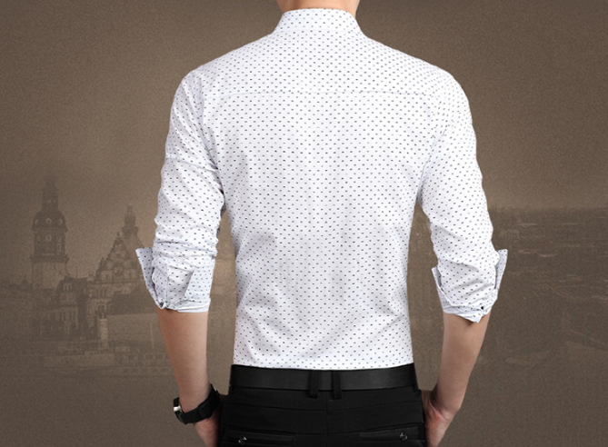 Fashion Male Shirt Long-Sleeves Tops Polka Dot Printing Mens Dress Shirts Slim Men Shirt Plus Size M-5XL FGT