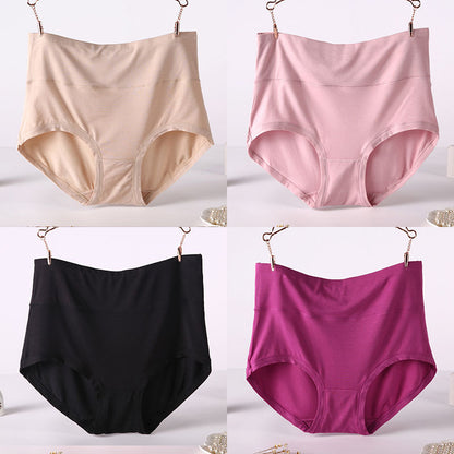 Women Underwear Soft Viscose Solid Color High Waist Panties 4pcs A Lot