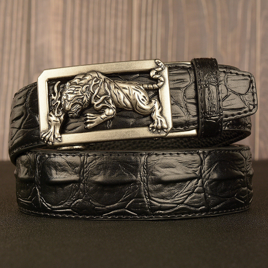 Men's Double Leather With Automatic Belt Buckle