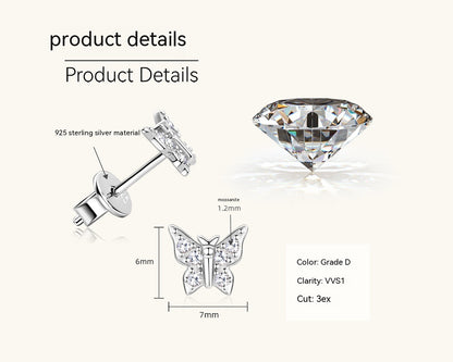 Koreansk fjäril Moussan Diamond Ear Team S925 Zeng Silversmycken