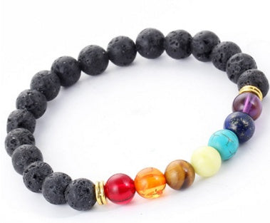 Handmade Black Lava Seven Chakra Healing Balance Beaded Bracelet